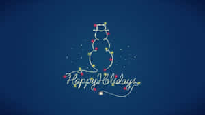 節日雪人輪廓，帶有燈光和Happy Holidays文字，藍色背景。