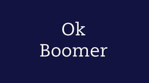 文字圖形，海軍藍背景上白色「Ok Boomer」。