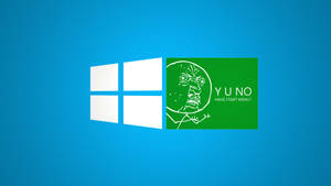 Windows標誌旁邊有一個綠色面板，上面有迷因角色詢問「Y U NO have start menu?」 — Meme 表情 壁紙