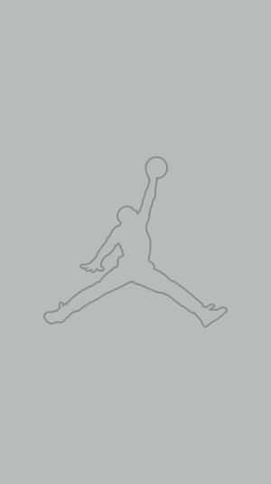 Jordan 品牌標誌輪廓跳躍並帶有籃球的灰色線條藝術。