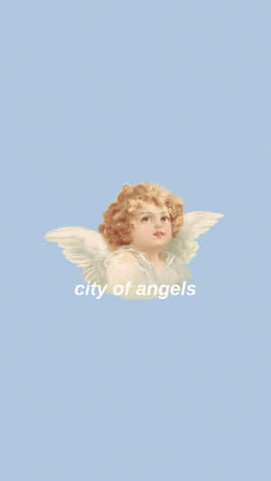 復古天使插圖，藍色背景上帶有文字 city of angels