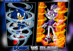動漫風格的Sonic和Blaze以藍色和橙色能量效果對峙。 — 超音鼠 壁紙