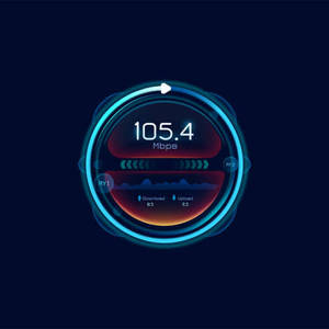 數位速度測試介面，顯示 105.4 Mbps 的下載和上傳速度。