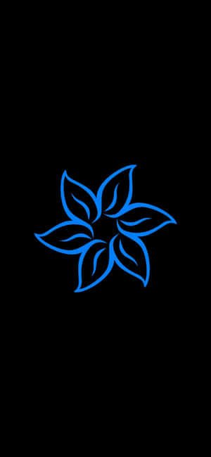 黑色背景上發光的藍色花朵符號。 — iPhone 17 壁紙