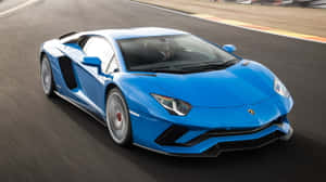藍色林寶堅尼Aventador在賽道上疾馳。 — 汽車 壁紙