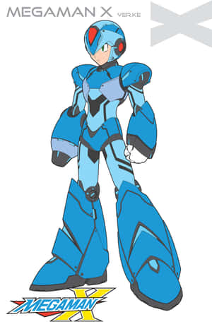 藍色裝甲的Mega Man X站立，下方有標誌 — 洛克人 壁紙