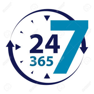 帶有圓形箭頭和365天的247服務圖標