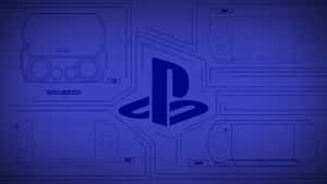 PlayStation標誌的藍圖設計，帶有藍色輪廓線條的PSP主機。 — 深紫色美學 GIF 壁紙