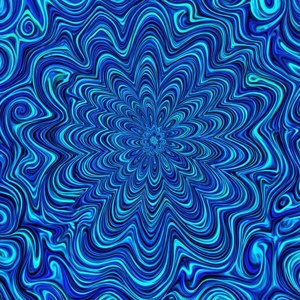 一個複雜的藍色迷幻曼陀羅圖案，帶有旋轉的電光色調 — 藍色 壁紙