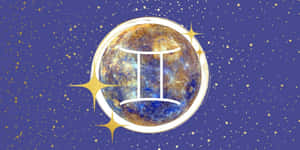 藍色金色星座背景襯托星星圖案 — 雙子座 壁紙