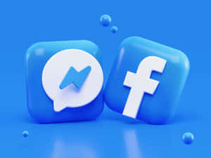 光滑的 3D Facebook 和 Messenger 應用程式圖示漂浮在藍色表面上，帶有氣泡。