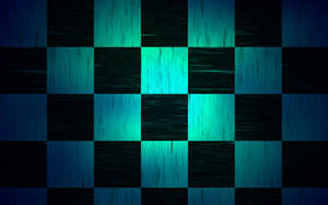 抽象數位棋盤格圖案，在深藍色背景上帶有發光的青綠色方塊。