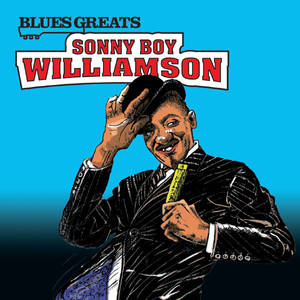 Sonny Boy Williamson 傾斜帽子手持口琴藍色背景 — 動畫 壁紙