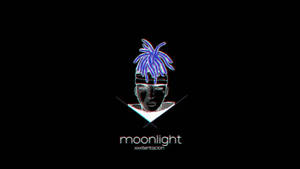 數碼藝術肖像，帶有發光的藍色辮子和文字 moonlight xoxtentacion