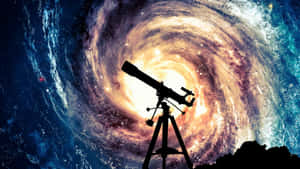 三腳架上的望遠鏡在夜晚觀察明亮的螺旋星系 — 銀河系 壁紙