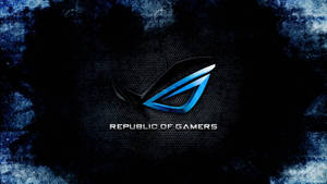 Republic of Gamers標誌在深色紋理背景上發出藍光