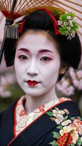 藝妓與櫻花的藝術肖像 — 日本 壁紙