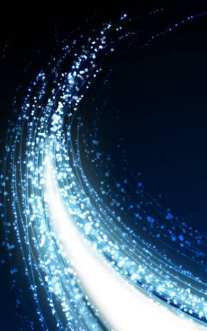 在深色背景上彎曲的發光藍色粒子流。 — Lenovo Tab 壁紙