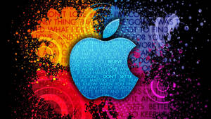 一個色彩繽紛的Apple標誌，在深色背景上有發光文字和顏料飛濺。