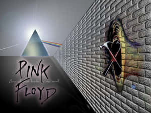 Pink Floyd 專輯封面，棱鏡彩虹和磚牆上的尖叫臉。