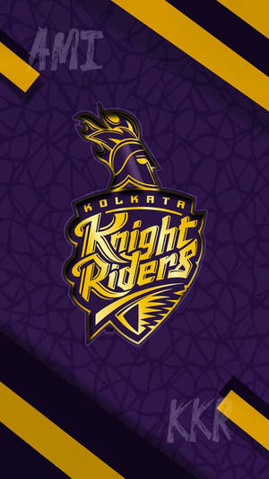 Kolkata Knight Riders板球隊標誌，紫色裂紋背景，金色點綴。