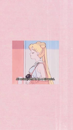 金髮的動漫女孩在窗邊抱著一隻黑貓，帶有文字疊加。 — 粉紅 壁紙