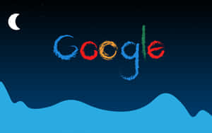 新月和星星下的粉筆風格Google標誌。