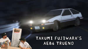 兩名男子討論藤原拓海的AE86 Trueno在夜間飄移。
