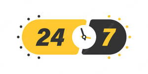 帶有時鐘符號的 24 7 服務圖標，採用平面設計。
