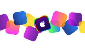 彩色漂浮應用程式圖標，中央有Apple標誌，白色背景