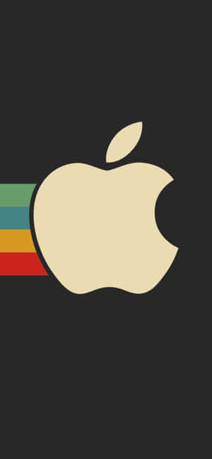 米色Apple標誌，帶有彩虹條紋，背景為深色。