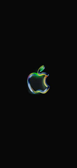 黑色背景上發光的彩虹Apple標誌 — iPhone 15 Plus 壁紙