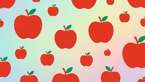 粉彩漸變背景上的紅蘋果和綠葉