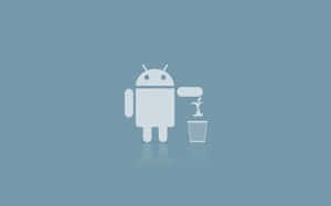 Android機械人將Apple標誌丟進垃圾桶，背景為藍色