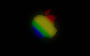 在黑色背景上由半色調點組成的發光彩虹Apple標誌