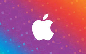 Apple標誌在彩色漸變科技背景上，帶有設備剪影。