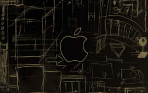 用粉筆喺黑板上面畫嘅Apple標誌，帶有技術草圖。