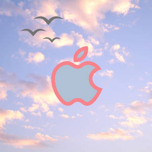 粉紅色Apple標誌，鳥在日落天空飛翔