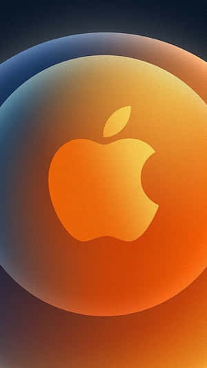 Apple 標誌在一個發光的漸變球體上，帶有藍色到橙色的色調。