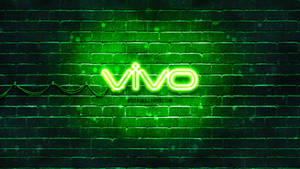 夜間在濕潤磚牆上發光的 vivo 霓虹燈牌。