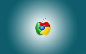 蘋果標誌與Google Chrome瀏覽器圖示融合在青綠色漸變背景上