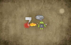 卡通蘋果同Android吉祥物用對話氣泡爭論。