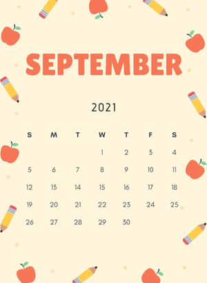 2021年9月日曆，以蘋果和鉛筆裝飾。