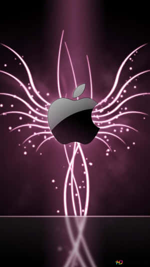Apple標誌在深紫色背景上帶有發光的粉紅色能量線和閃爍效果