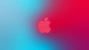 Apple標誌，帶有水平條紋，位於藍色到紅色漸變背景上。 — 蘋果 壁紙