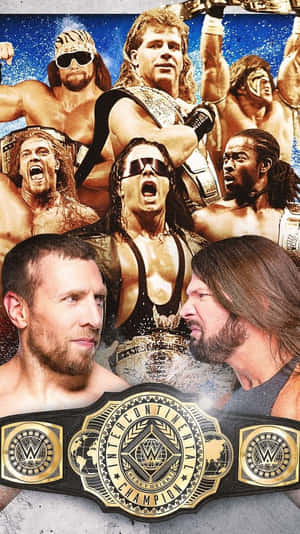WWE摔角手與冠軍腰帶的鮮明拼貼。