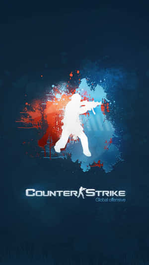 白色射手剪影，帶有紅色和藍色油漆飛濺，深藍色背景，附有 Counter Strike 文字。