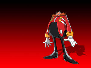 Dr Eggman 穿著紅色和黑色西裝站在紅色漸變背景前