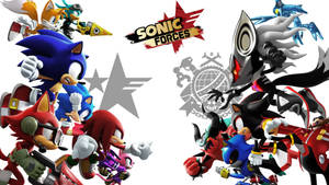 Sonic Forces遊戲角色以動態姿勢呈現，帶有標誌和反派。