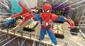 蜘蛛俠以動態線條和「THWIP！」音效穿梭城市。